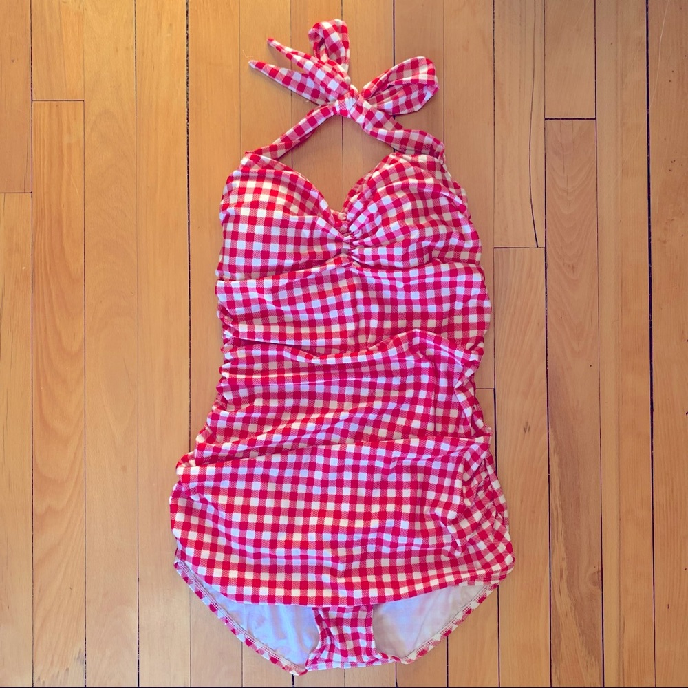 Esther Williams Swimwear White/Pink Gingham Swimsuit
